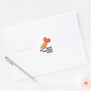 Best Teacher Ever Cute Pencil Heart Sticker Teache