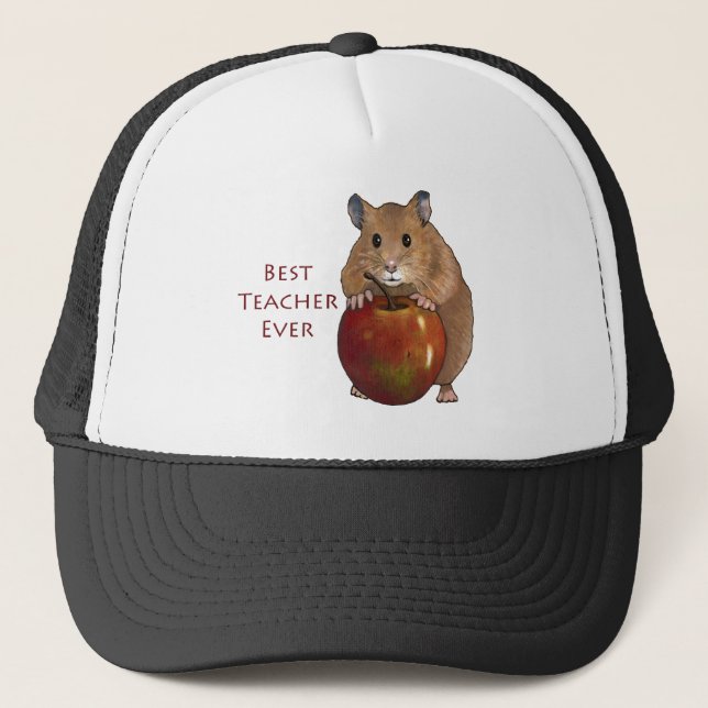 Best Teacher Ever: Hamster With Apple: Art Trucker Hat (Front)