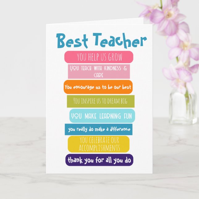 best teacher ever list of reasons thank you card (Orchid)