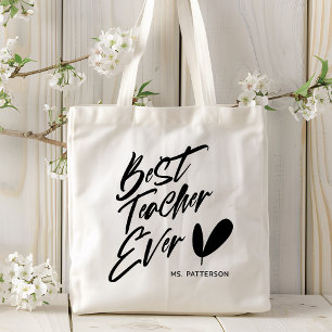Best Teacher Ever Modern Black Script Custom Name Tote Bag
