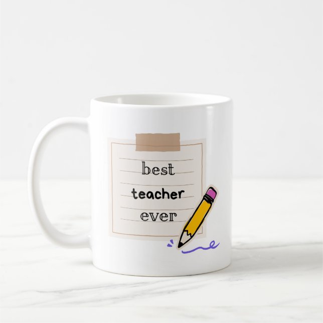 Best Teacher Ever Mug – Cute Pencil Design Gift fo (Left)