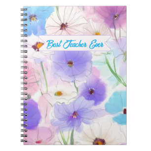 “Best Teacher Ever” Pastel Watercolor Floral  Notebook
