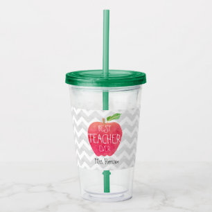 Best Teacher Ever Personalised Apple Chevron Acrylic Tumbler