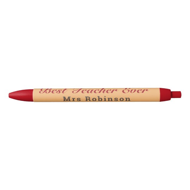 Best Teacher Ever Personalised Name Red and Peach Black Ink Pen (Front)