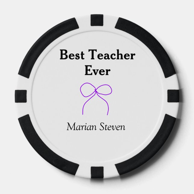 Best Teacher ever purple bow name appreciation gif Poker Chips (Front)