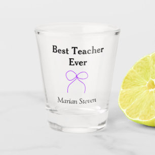 Best Teacher ever purple bow name appreciation gif Shot Glass
