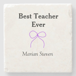 Best Teacher ever purple bow name appreciation gif Stone Coaster