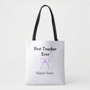 Best Teacher ever purple bow name appreciation gif Tote Bag