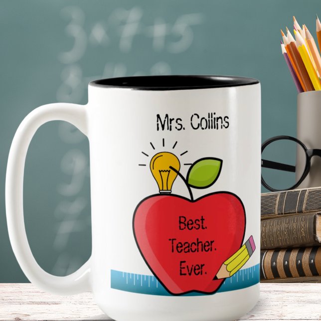 Best.Teacher.Ever. Quote Apple Personalised Gift Two-Tone Coffee Mug (Best.Teacher.Ever. Quote Apple Personalized Gift Two-Tone Coffee Mug)
