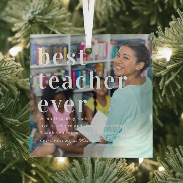 Best Teacher Ever | Quote & Photo Gift  Glass Tree Decoration (Insitu)
