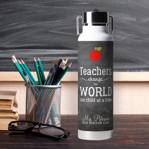 Best teacher ever red apple appreciation water bottle