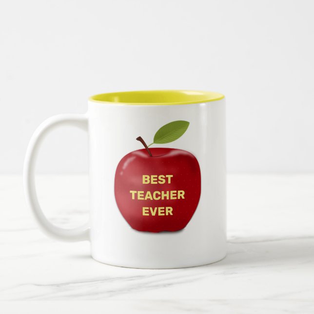 Best Teacher Ever & Red Apple Two-Tone Coffee Mug (Left)