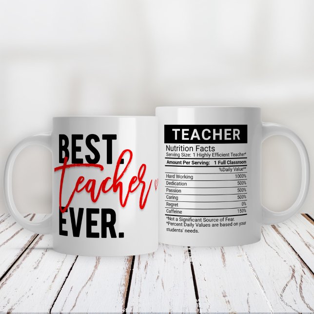Best Teacher Ever Red + Editable Nutrition Facts, Large Coffee Mug (Creator Uploaded)
