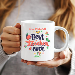 Best Teacher Ever Red Yellow Green Coffee Mug