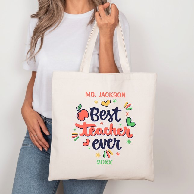 Best Teacher Ever Red Yellow Green Tote Bag (Creator Uploaded)