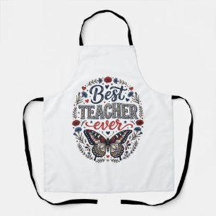 Best Teacher Ever Vintage Butterfly Floral Shirt_1 Apron