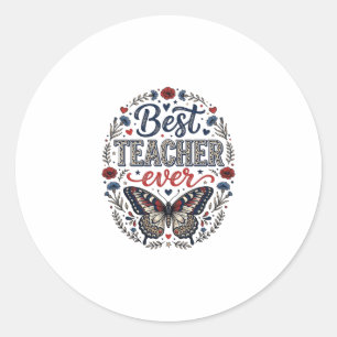 Best Teacher Ever Vintage Butterfly Floral Shirt_1 Classic Round Sticker