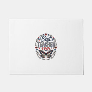 Best Teacher Ever Vintage Butterfly Floral Shirt_1 Doormat