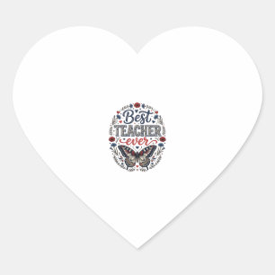 Best Teacher Ever Vintage Butterfly Floral Shirt_1 Heart Sticker