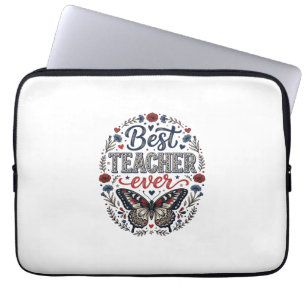 Best Teacher Ever Vintage Butterfly Floral Shirt_1 Laptop Sleeve
