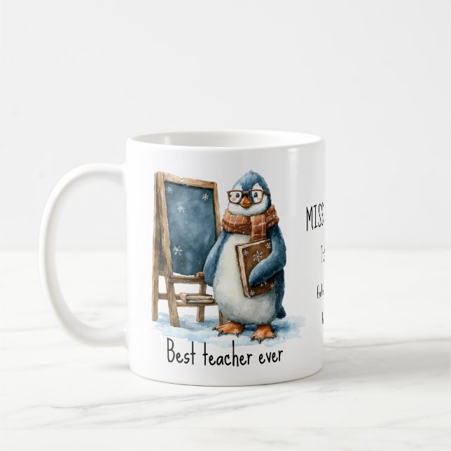 Best Teacher Ever Winter Penguin Design Coffee Mug (Left)