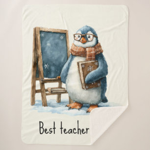 Best Teacher Ever Winter Penguin Design Sherpa Blanket