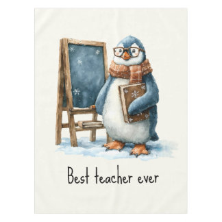 Best Teacher Ever Winter Penguin Design Tablecloth