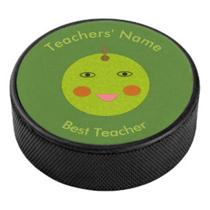 Best Teacher Happy Apple Custom Hockey Puck