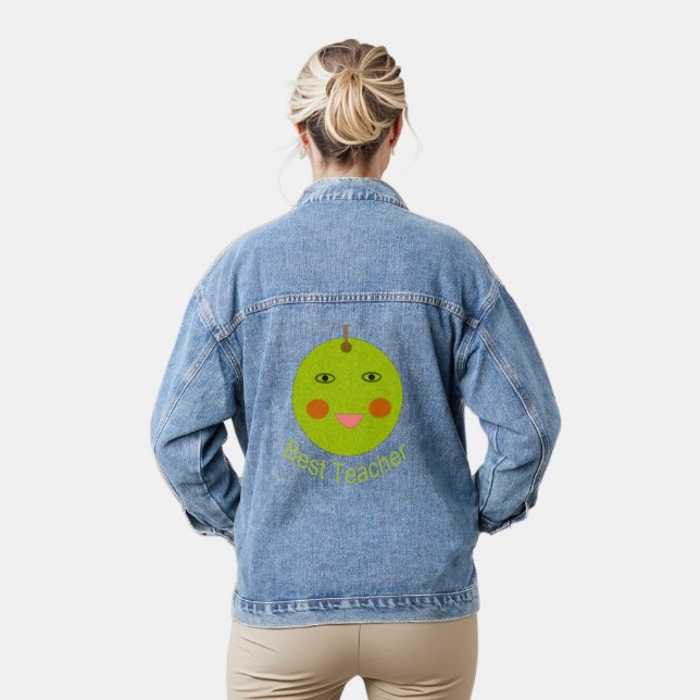 Best Teacher Happy Apple Denim Jacket (Model)