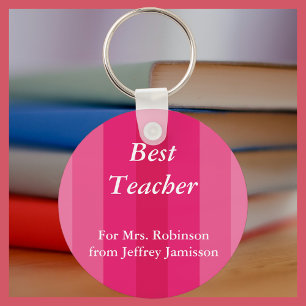 Best Teacher Keychain (Key Chain), Pink Striped