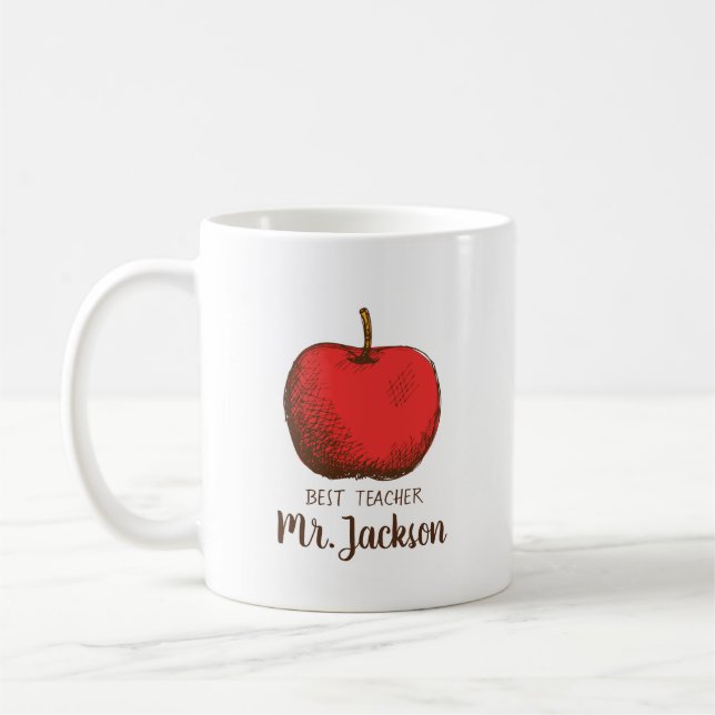 Best Teacher | Minimalistic Modern Fun Apple Keych Coffee Mug (Left)