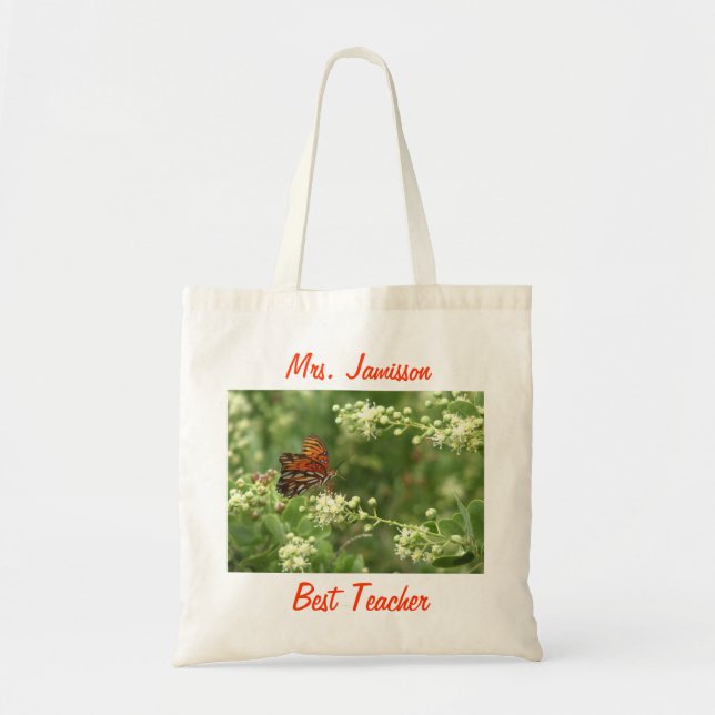 Best Teacher, Orange Butterfly, Thank You Budget Tote Bag (Front)