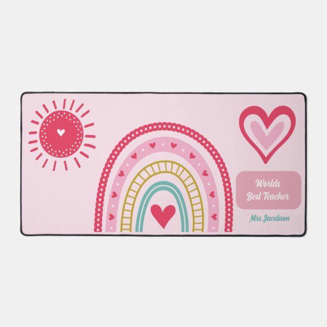 Best Teacher Rainbow Personalised Name Desk Mat (Front)