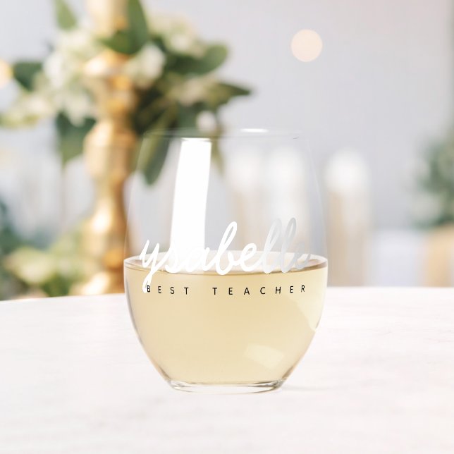 Best Teacher Script Name Stemless Wine Glass (Insitu (Wedding))