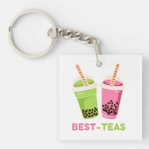 Best teas kawaii boba bubble pearl tea pink green key ring