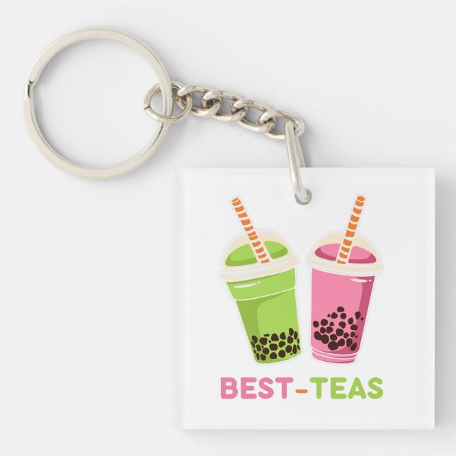 Best teas kawaii boba bubble pearl tea pink green key ring (Front)