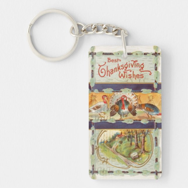 Best Thanksgiving Day Wishes Vintage Keychain (Front)