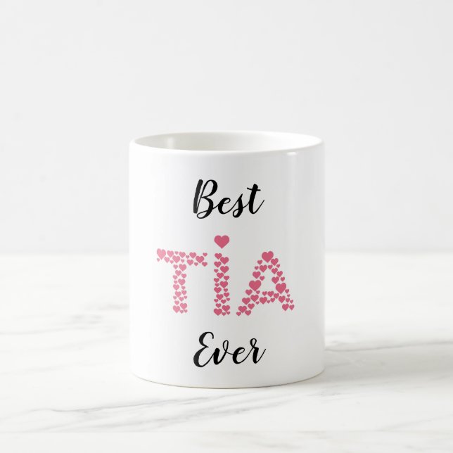 Best Tia Ever Pink Hearts Cute Personalised Coffee Mug (Center)