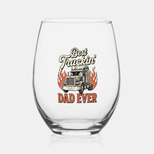 Best Truckin Dad Ever Vintage Truck Father Shirt_1 Stemless Wine Glass