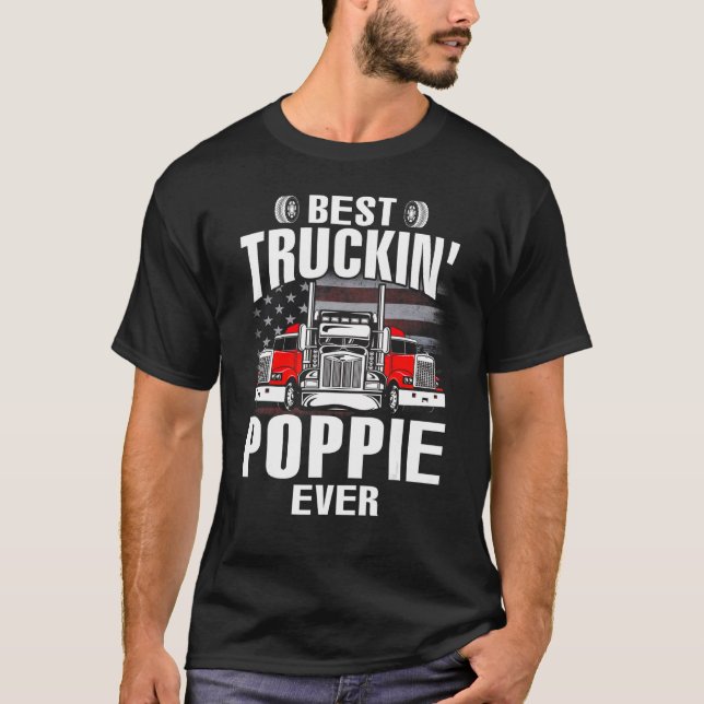 Best Truckin' POPPIE Ever USA Flag Father's Day T-Shirt (Front)