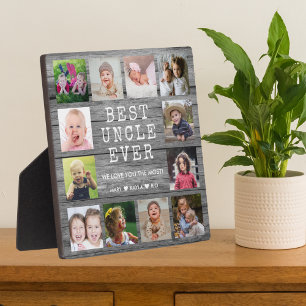 Best Uncle Ever 12 Photo Collage Grey Wood   Plaque