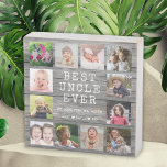 Best Uncle Ever 12 Photo Collage Rustic Grey Wooden Box Sign<br><div class="desc">Create your own photo collage  wooden box sign with 12 of your favourite pictures on a wood texture background .Personalise with family photos . Makes a treasured keepsake gift for the favourite uncle for birthday,  holidays and father's day.</div>