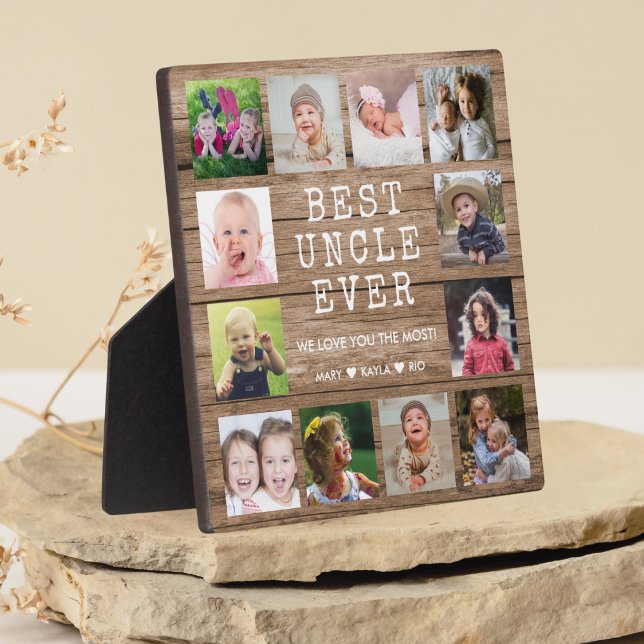 Best Uncle Ever 12 Photo Collage Rustic Wood Plaque (Best Uncle Ever 12 Photo Collage Rustic Wood Plaque - Uncle gifts for birthday holiday Christmas)