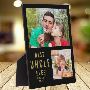 Best Uncle Ever 2 Photo Collage Black And Gold  Plaque