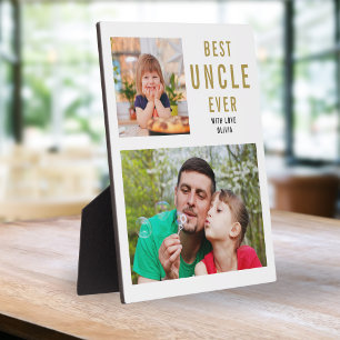 Best Uncle Ever 2 Photo Collage Black White Gold  Plaque