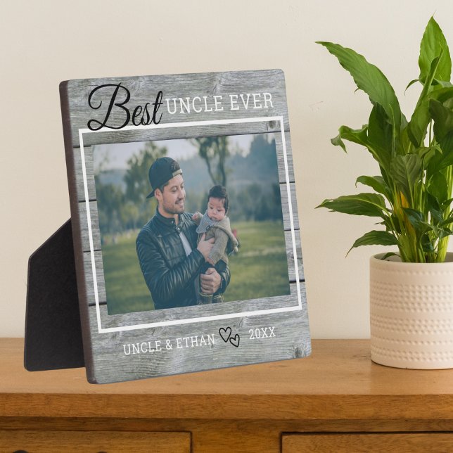 Best Uncle Ever Custom Photo Rustic Grey Wood Plaque (Creator Uploaded)