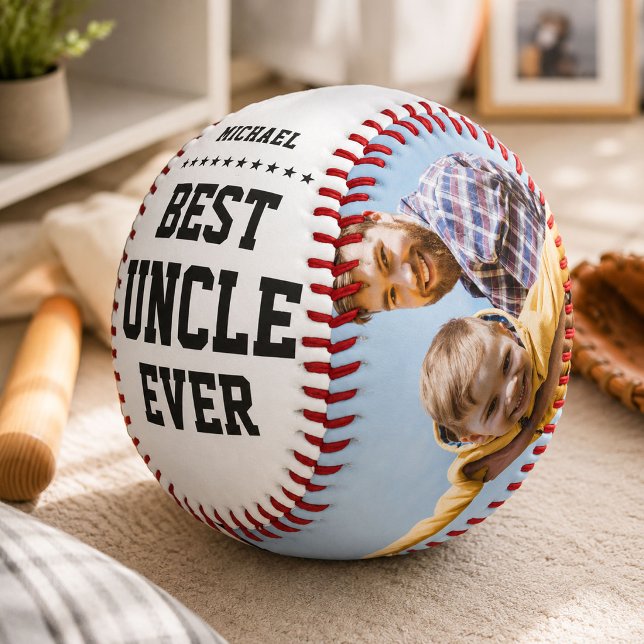 BEST UNCLE  EVER Modern Cool Name Message Photo Baseball (Creator Uploaded)