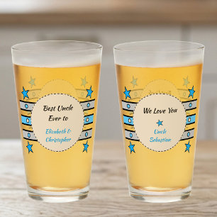 Best Uncle we love you names stars blue beer Glass