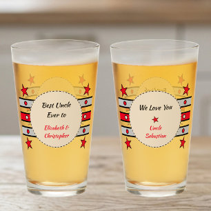 Best Uncle we love you names stars red beer Glass