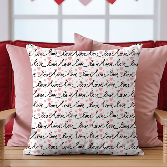 Best Valentine’s Gift Pink Black Hearts Love Text Cushion (Best Valentine’s Gift Pink Black Hearts Love Text Throw Pillow)